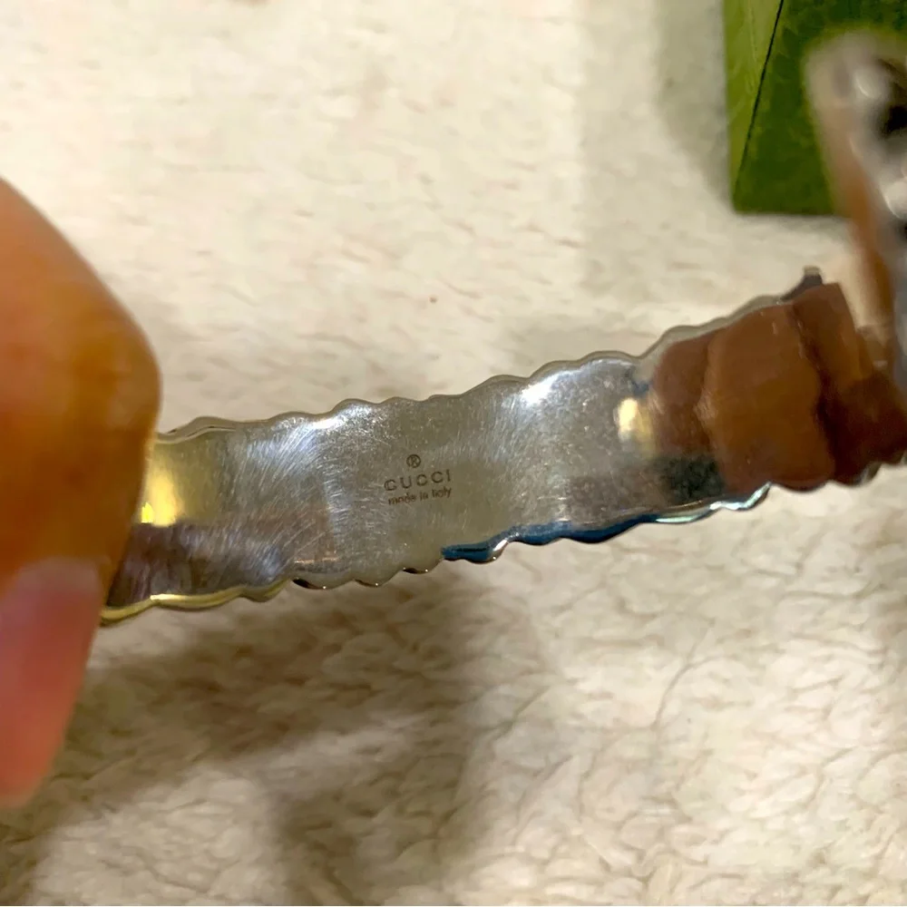 NIB Authentic Gucci Sterling Silver Crystal Garden Interlocking G Cuff Bracelet - Picture 2 of 7